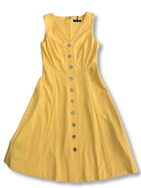 Tommy Hilfiger Yellow Fit & Flare Dress Size 4 NWT Sleeveless Button Front